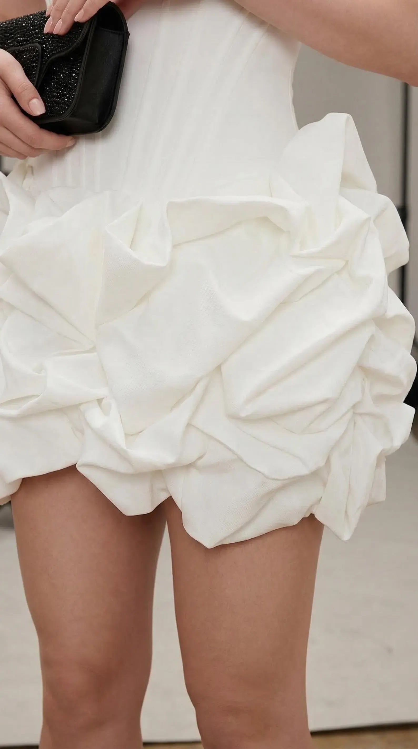 Stylish A-line Strapless Corset Satin White Short Homecoming Dress With Bubble Hem