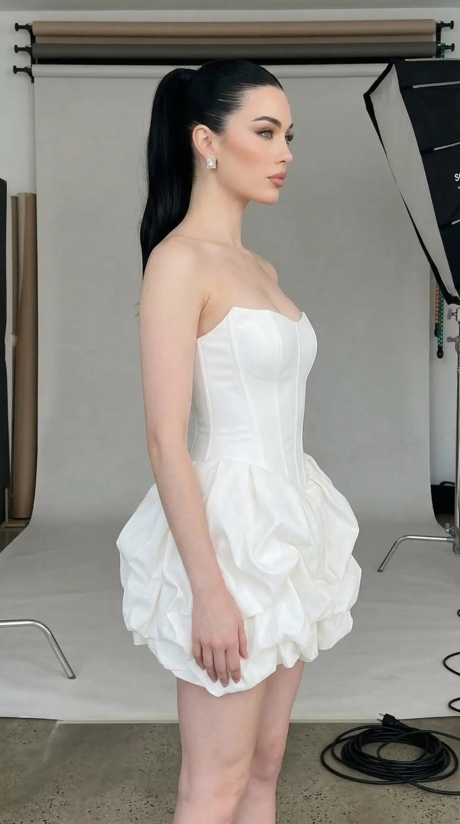 Stylish A-line Strapless Corset Satin White Short Homecoming Dress With Bubble Hem