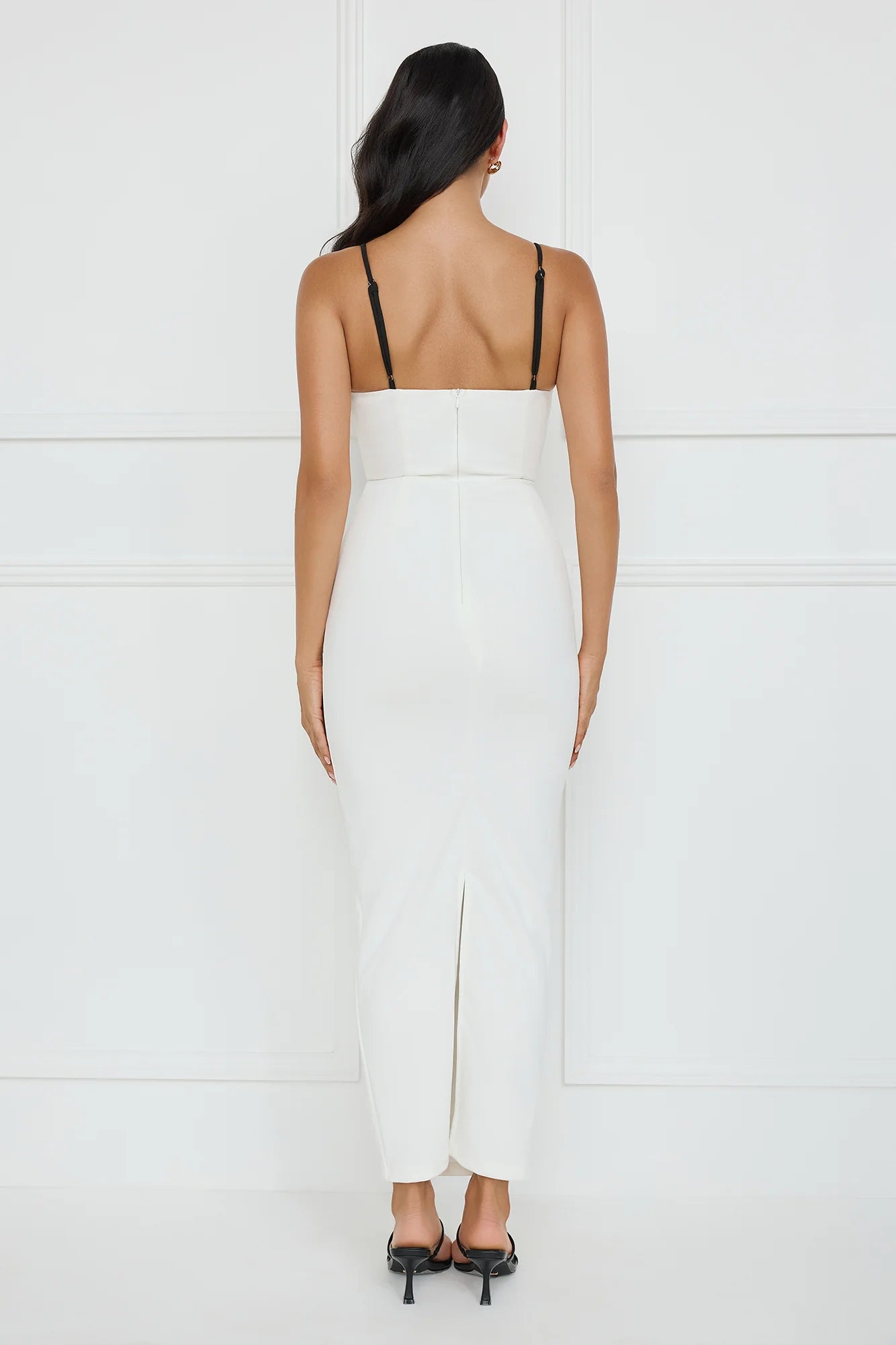 Stylish Elegant Sheath Spaghetti Straps White Maxi Prom Dress With Back Slit