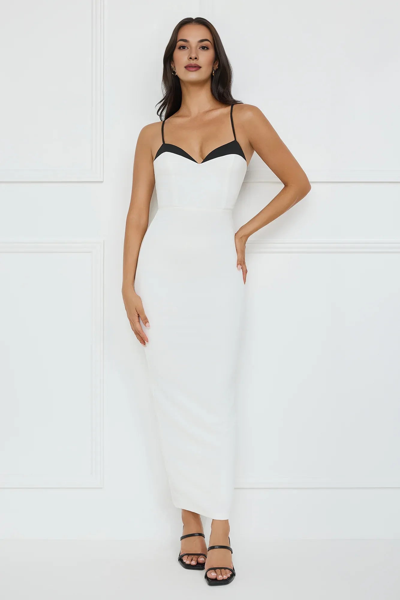 Stylish Elegant Sheath Spaghetti Straps White Maxi Prom Dress With Back Slit