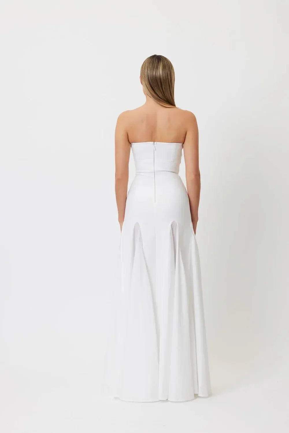 Stylish Mermaid Strapless Godet Mesh White Floor Length Prom Dress