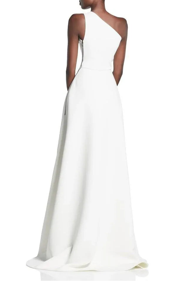 Stylish Champagne Ruffle Satin Mermaid One Shoulder Floor Length Party Dresses Prom Dress