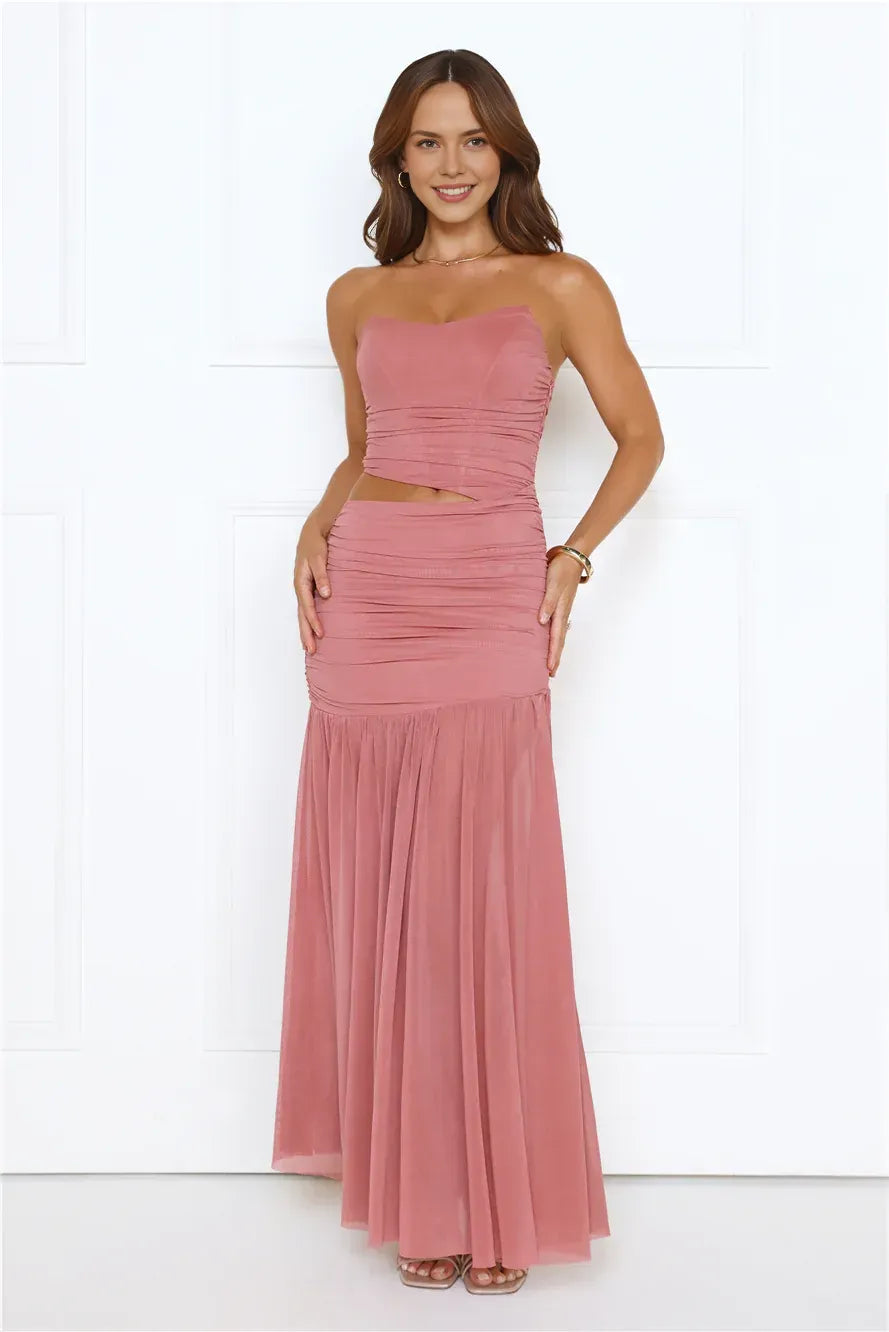 Stylish Sheath Sweetheart Corset Ruched Cutout Dusty Rose Floor-Length Prom Dress