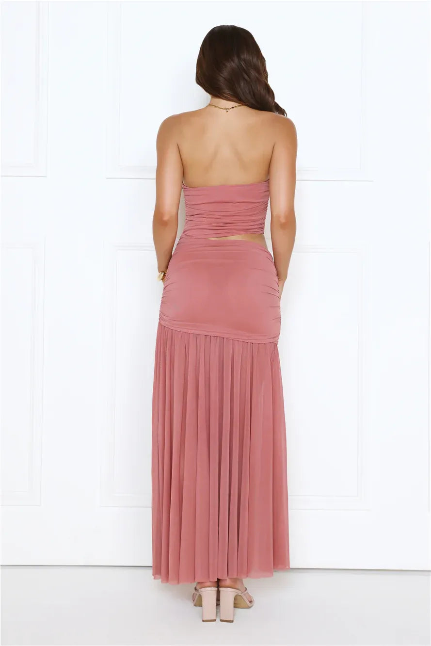 Stylish Sheath Sweetheart Corset Ruched Cutout Dusty Rose Floor-Length Prom Dress