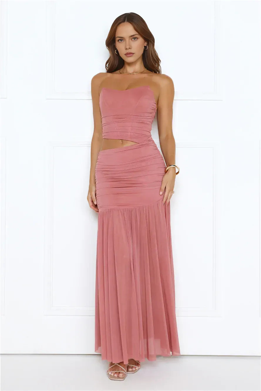 Stylish Sheath Sweetheart Corset Ruched Cutout Dusty Rose Floor-Length Prom Dress
