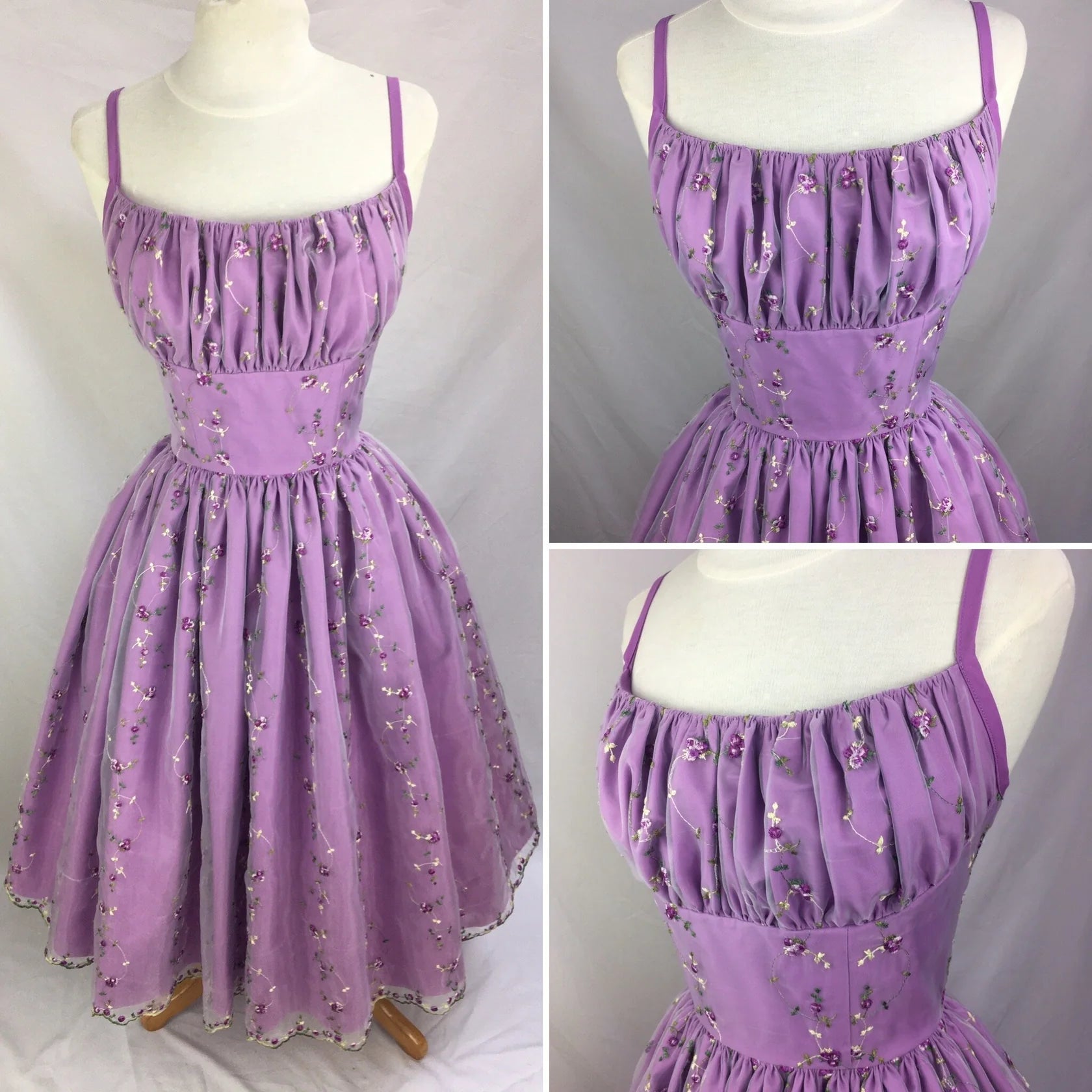 Sweet Purple Flower Embroidery Spaghetti Straps A-line Homecoming Dress Party Dress