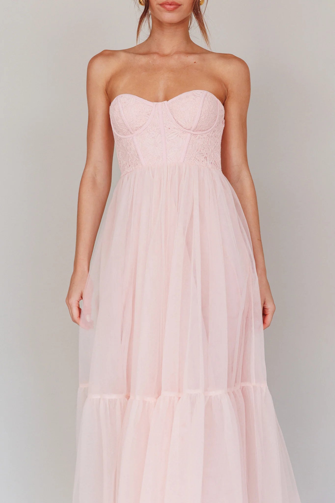 Sweetheart Corset Tulle Pink Midi Evening Dress Party Dress Prom Dress