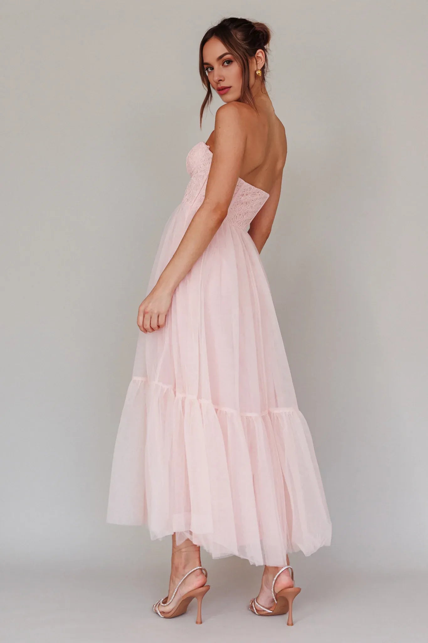 Sweetheart Corset Tulle Pink Midi Evening Dress Party Dress Prom Dress