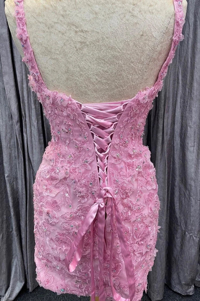 Sweetheart Floral Appliques Tulle Pink Princess Evening Dress Prom Dress