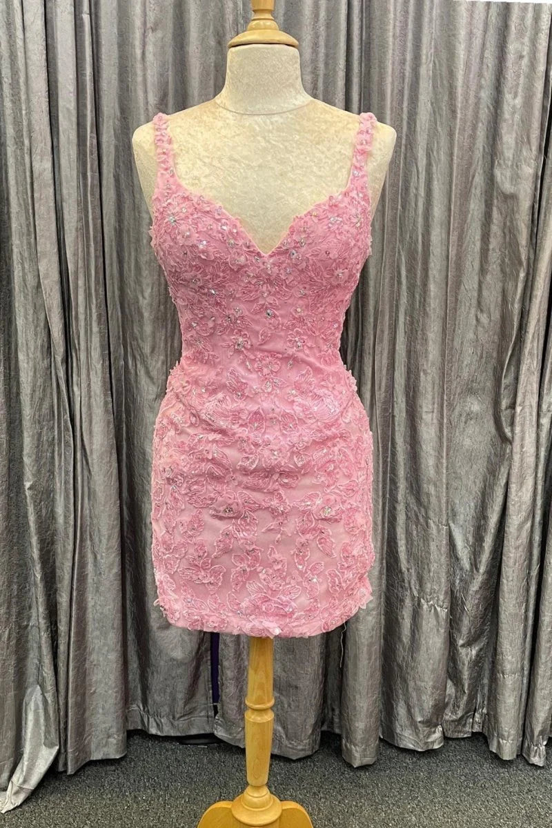 Sweetheart Floral Appliques Tulle Pink Princess Evening Dress Prom Dress