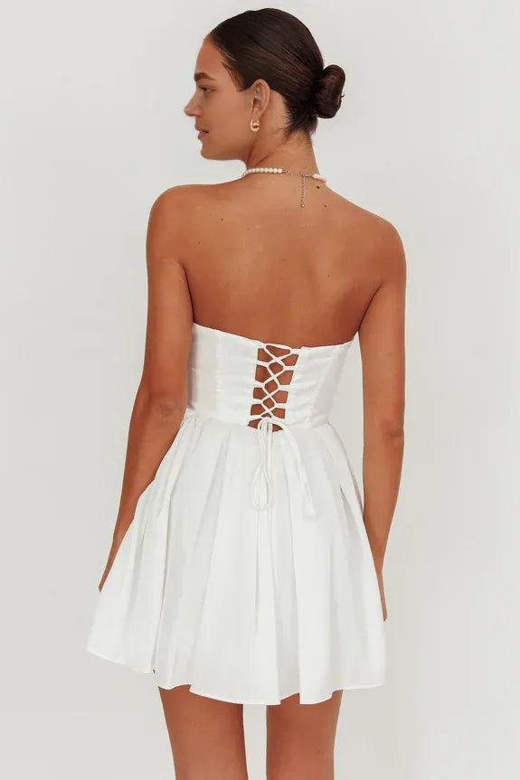 Sweetheart Neckline Bodycon Lace-up Ivory Mini Homecoming Dress For Ladies