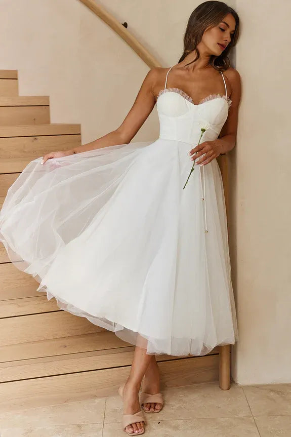 Sweetheart Neckline Spaghetti Straps Chiffon Sage Midi Evening Dress