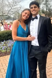 Tie-Up Fashion Spaghetti Strap Ruffled A-Line High Waist Formal Prom Dress