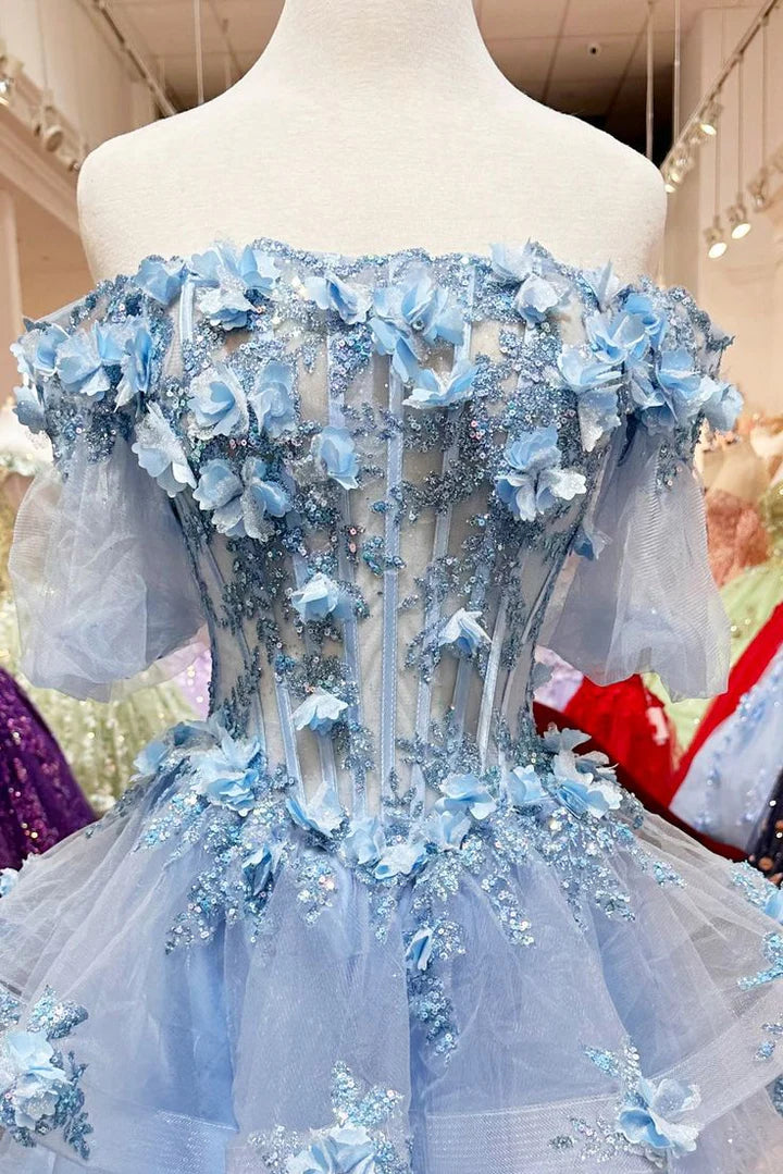 Tulle Lace Appliques A-Line Strapless Ruffles Empire-Waist Short Homecoming Dress