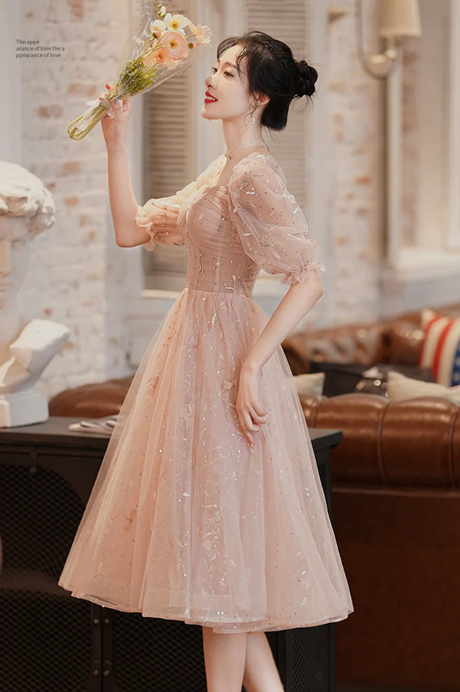 Tulle Sweetheart Neck Short Sleeves Short A-Line Homecoming Dress Prom Dress