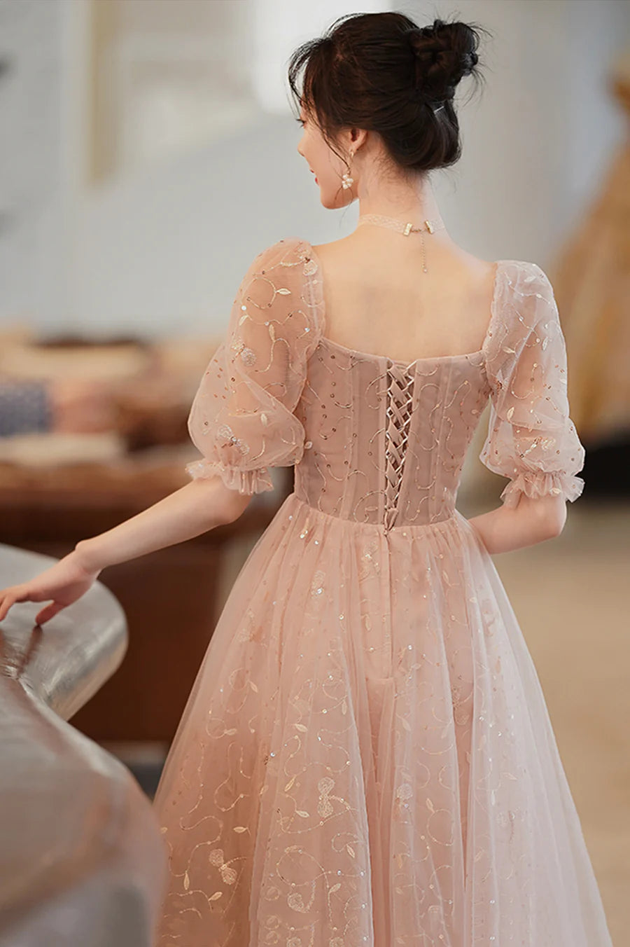 Tulle Sweetheart Neck Short Sleeves Short A-Line Homecoming Dress Prom Dress