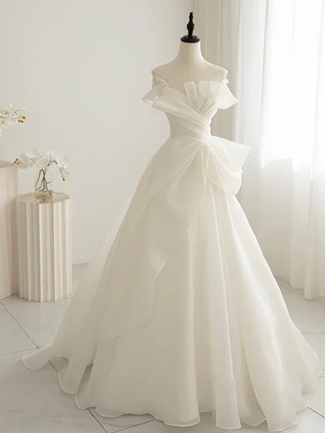 Tulle White Long A-line Strapless Evening Dress Party Dress Wedding Party Dress