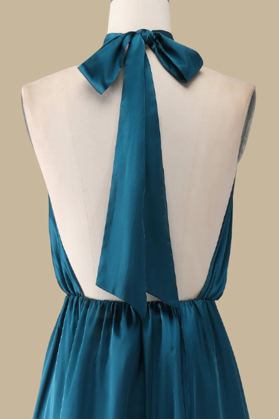 Turquoise Halter Cutout Blouson-Style Side Slit Maxi Dress Bridesmaid Dresses