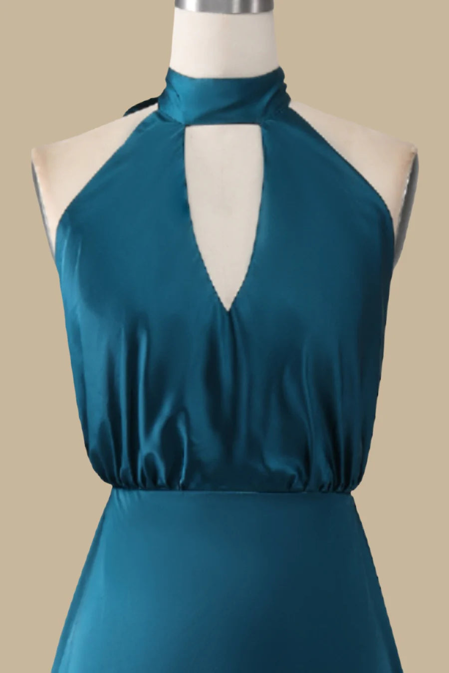 Turquoise Halter Cutout Blouson-Style Side Slit Maxi Dress Bridesmaid Dresses