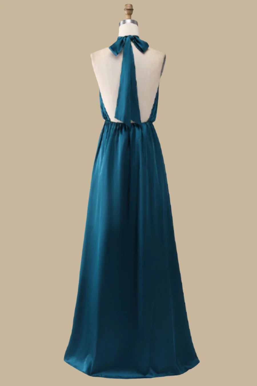 Turquoise Halter Cutout Blouson-Style Side Slit Maxi Dress Bridesmaid Dresses
