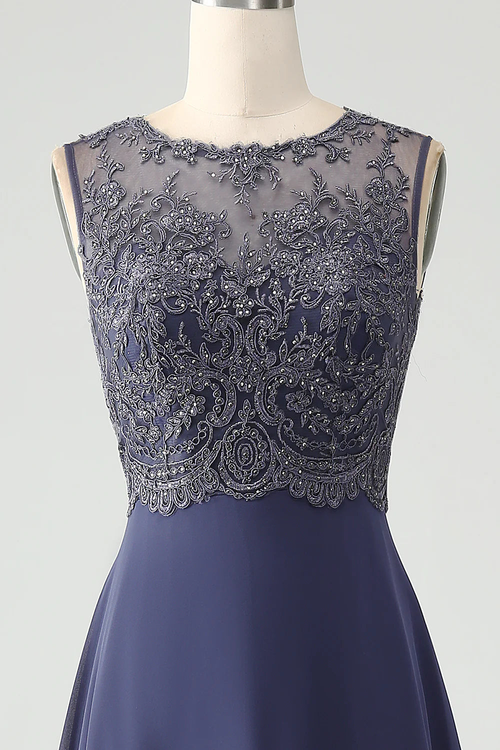 Twilight Beaded Applique Hollow Round Neck A Line Long Mother of Bride Dress With Shawl