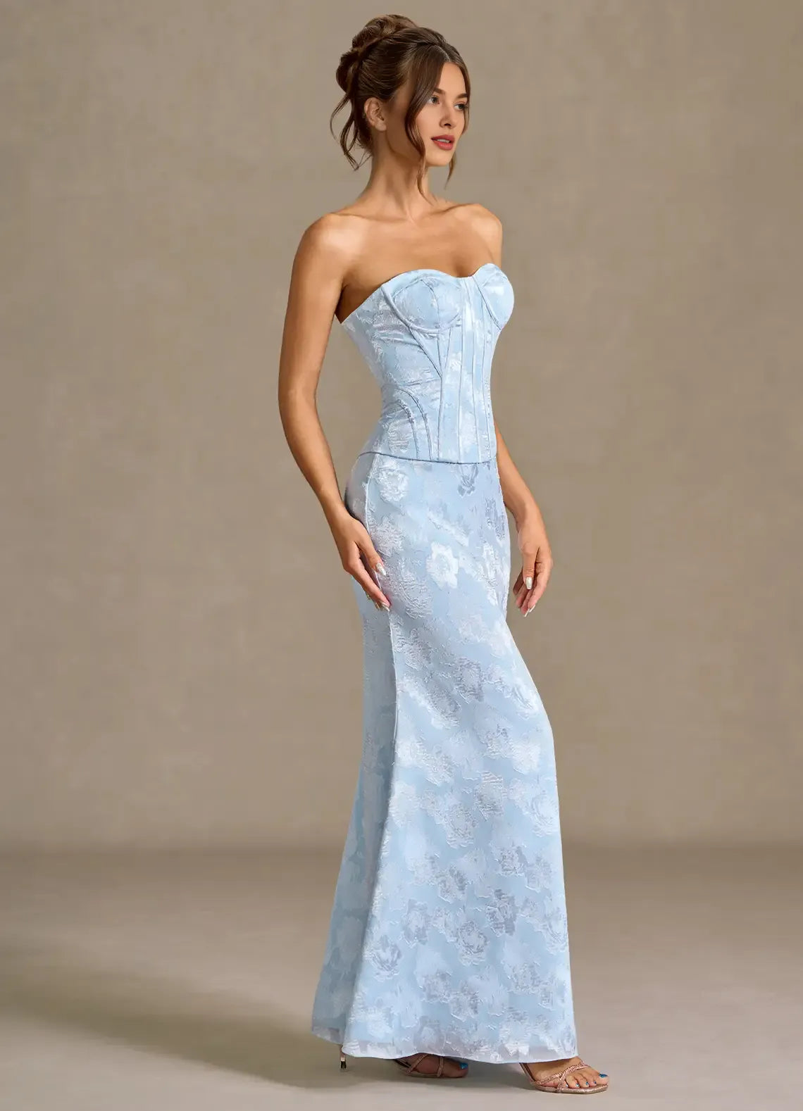 Two-Piece Mermaid Sweetheart Corset Blue Full Length Prom Dress