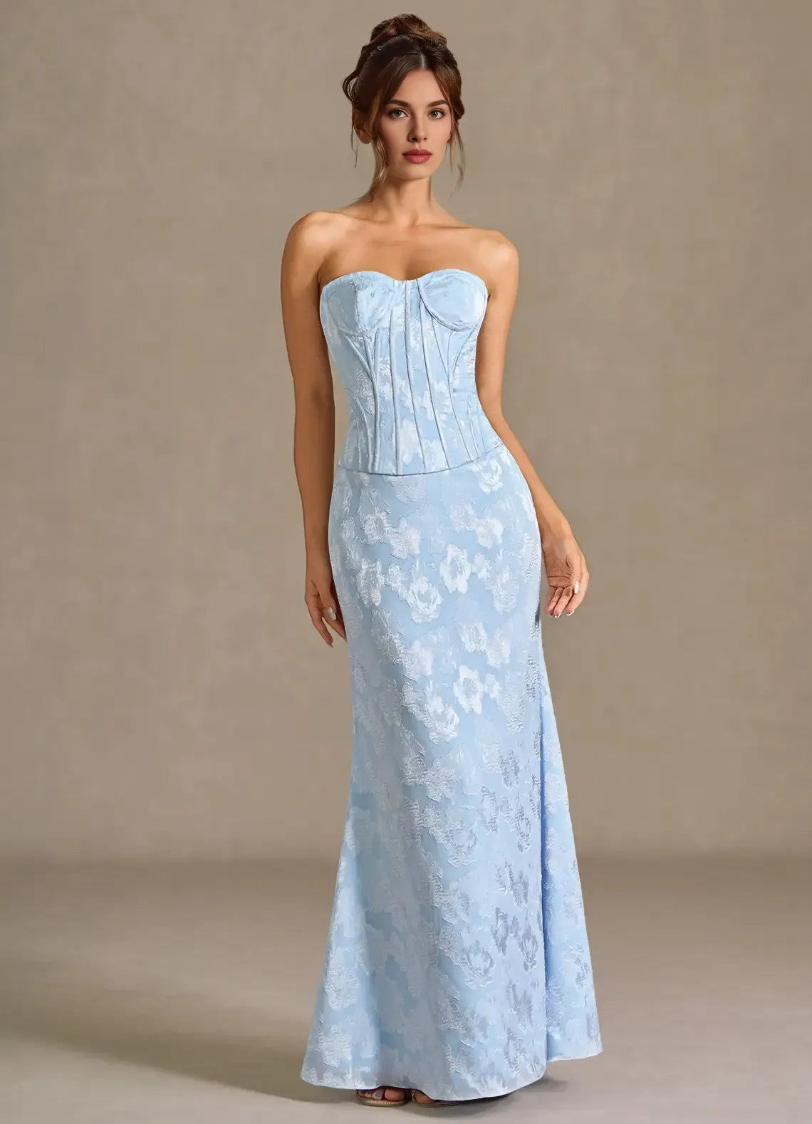 Two-Piece Mermaid Sweetheart Corset Blue Full Length Prom Dress