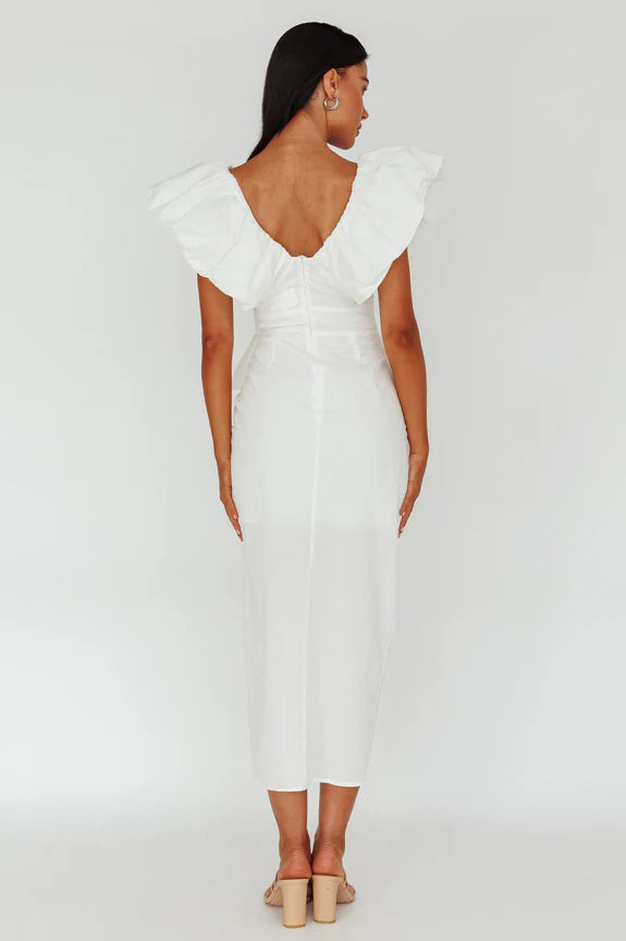 V Neck Flying Sleeves Ruffle Wrap Green Midi Evening Dress Party Dress