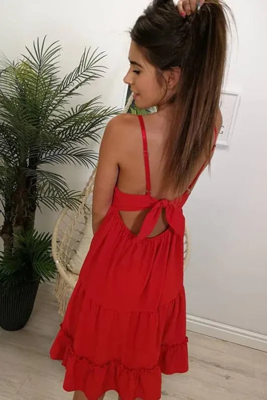 Vibrant A-Line V-Neck Lace-Top Ruffle Red Short Homecoming Dress For Ladies