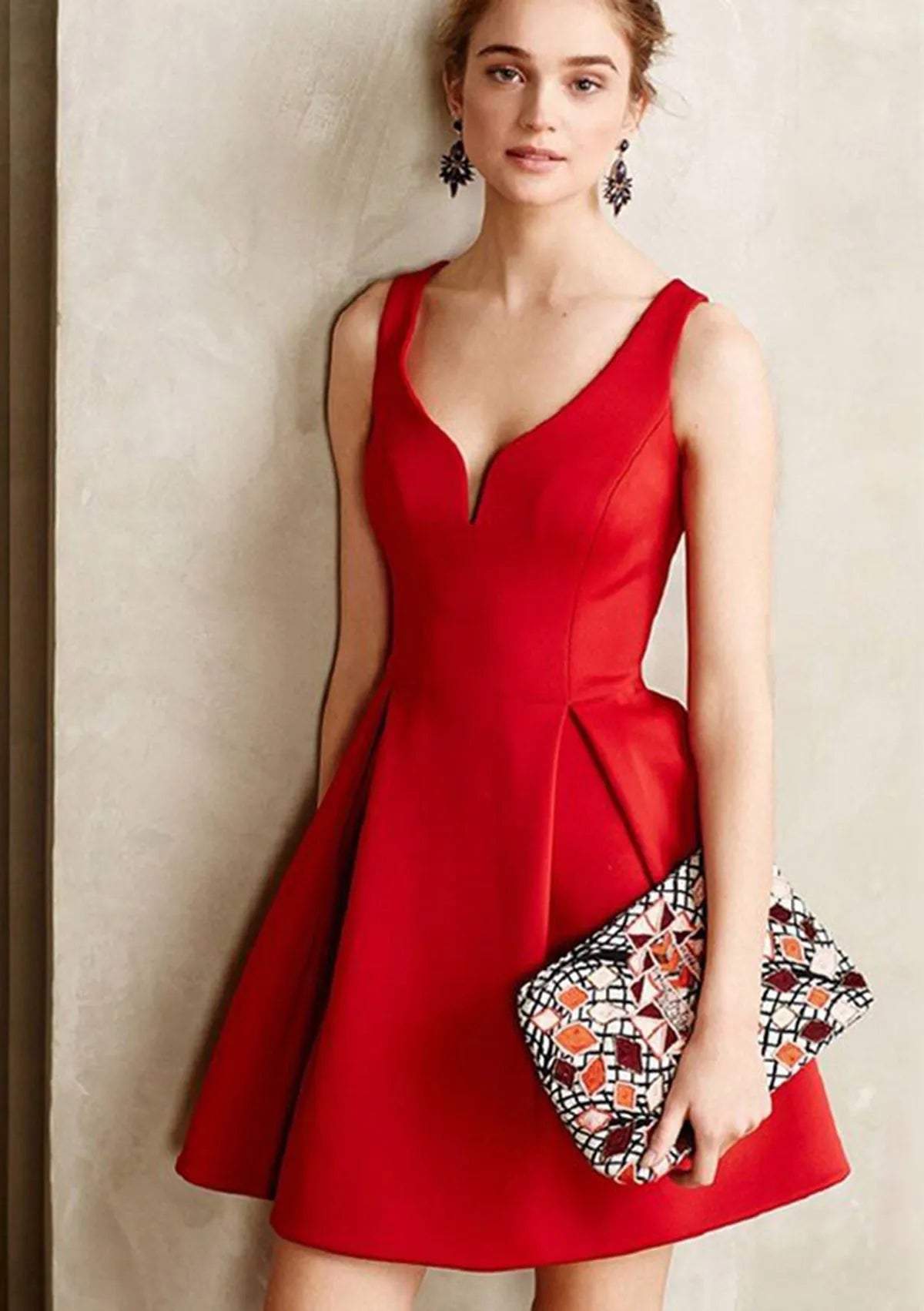 Vibrant A-Line V-Neck Sleeveless Pleated Satin Red Mini Homecoming Dress Price