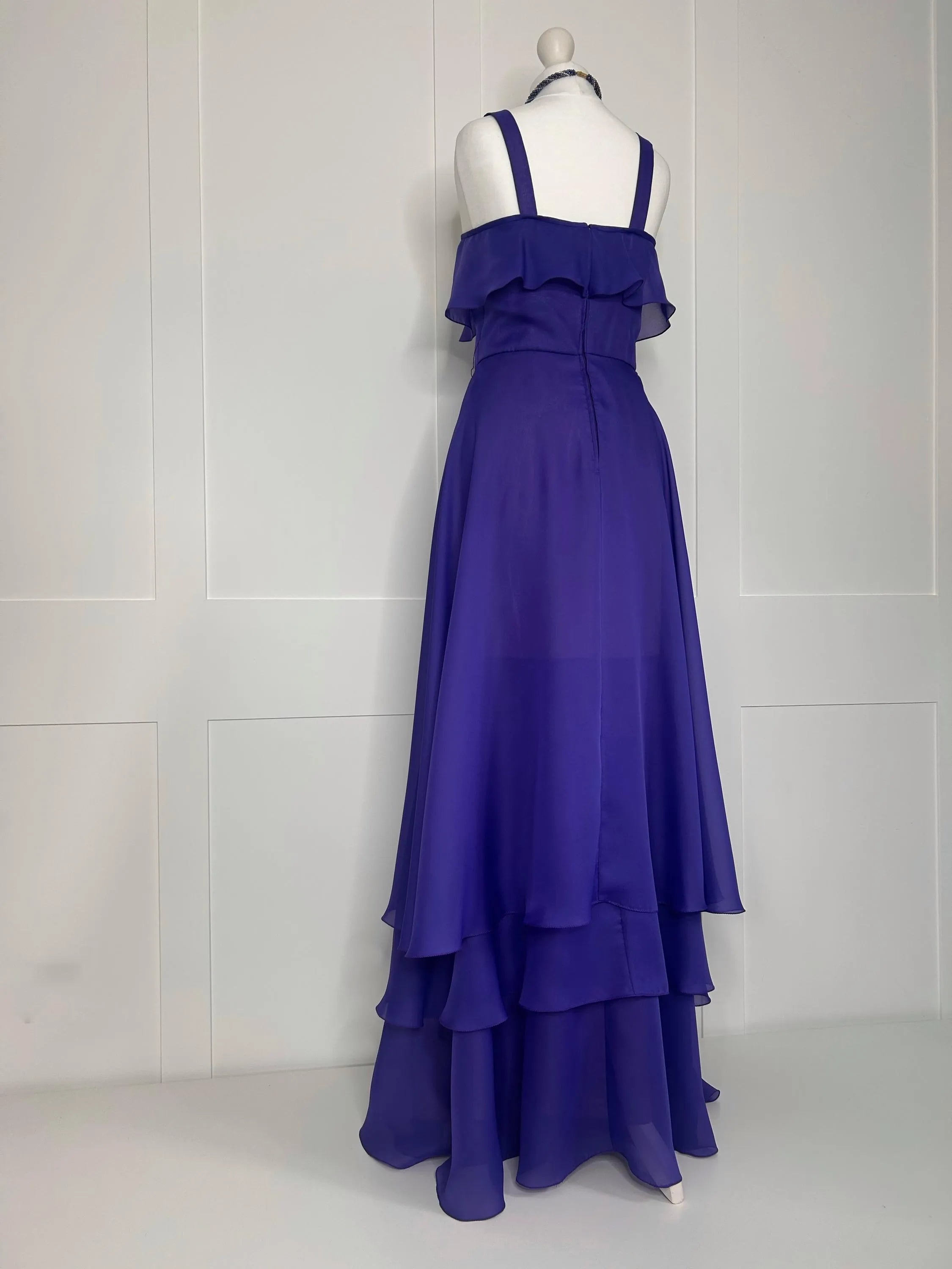 Vintage A-Line Square Neck Ruffled Tiered Purple Floor Length Prom Dress Hot Sale