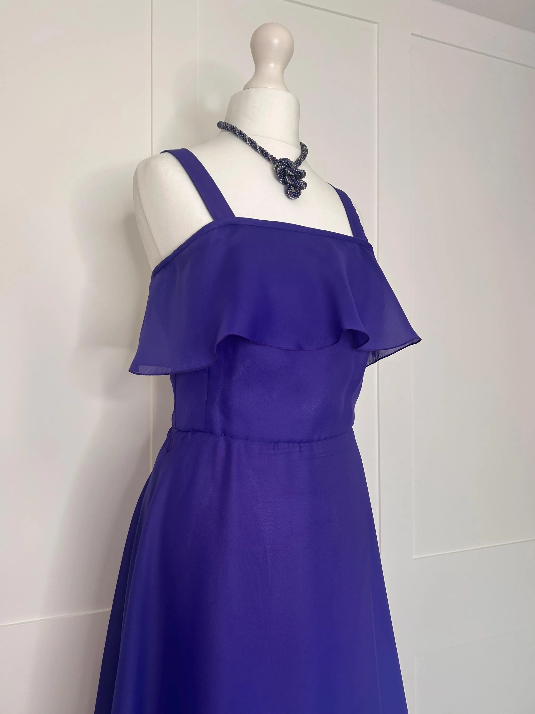 Vintage A-Line Square Neck Ruffled Tiered Purple Floor Length Prom Dress Hot Sale