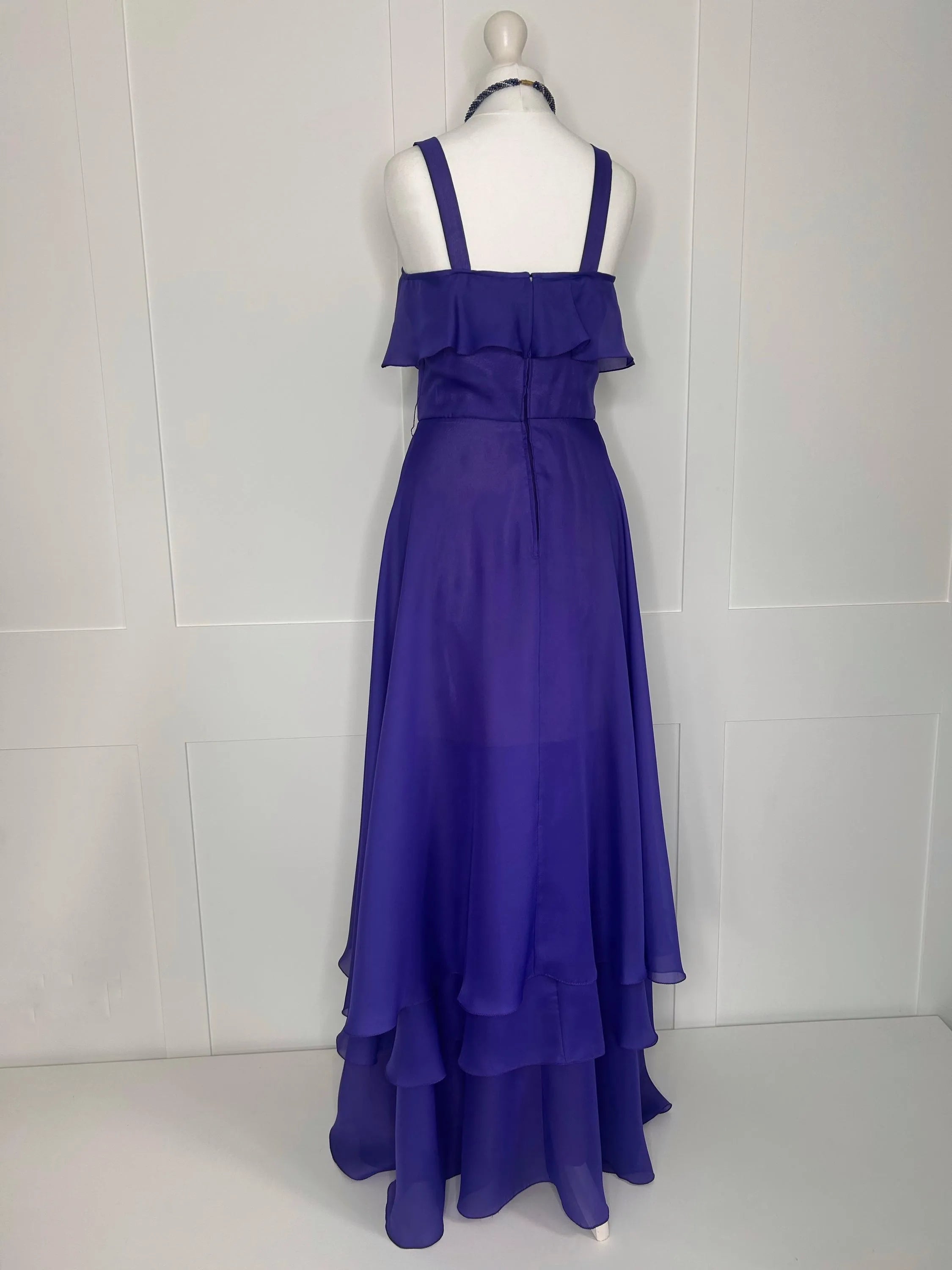 Vintage A-Line Square Neck Ruffled Tiered Purple Floor Length Prom Dress Hot Sale