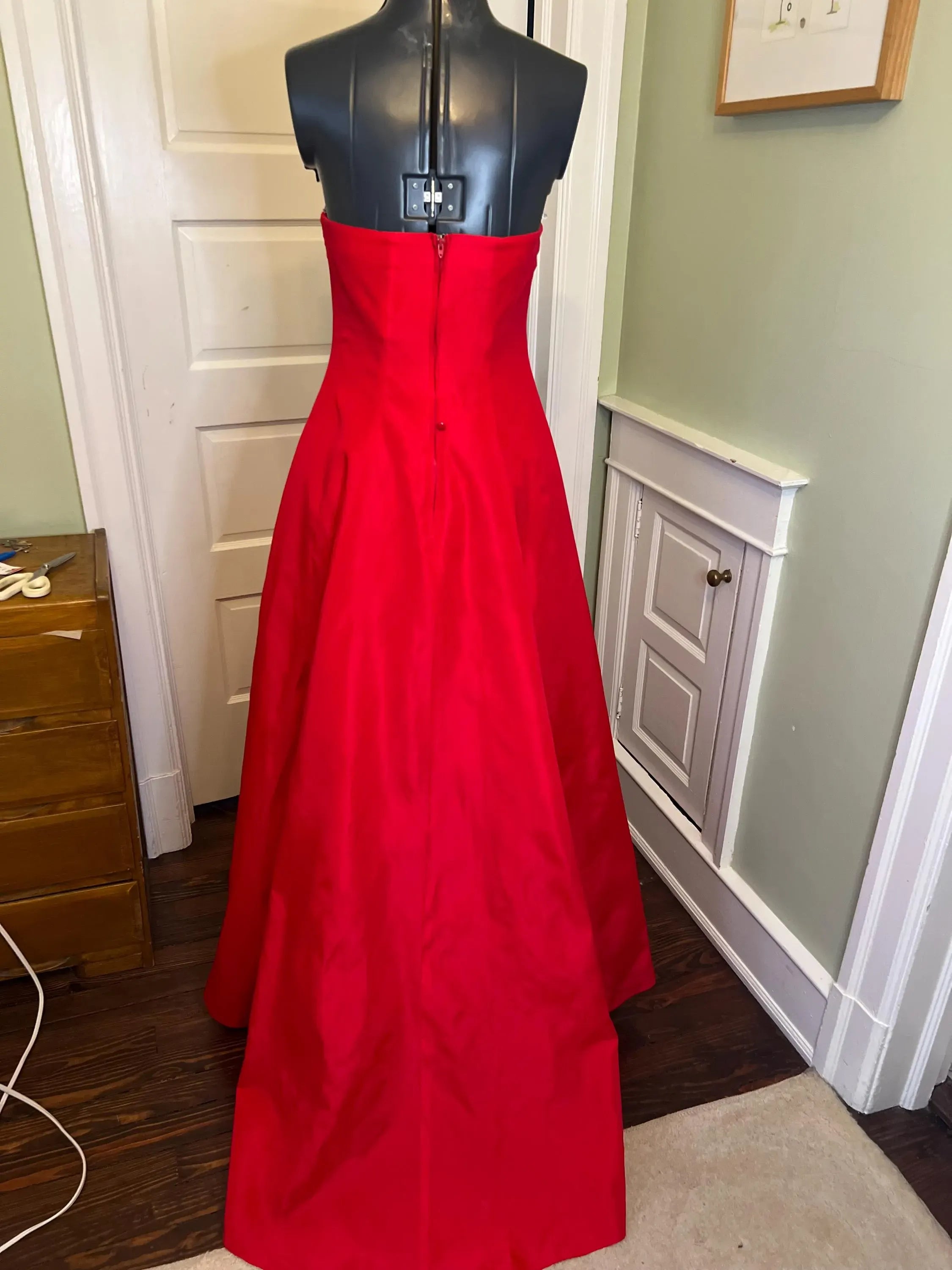 Vintage A-Line Strapless Rhinestone Taffetta Red Floor-Length Prom Dress Price