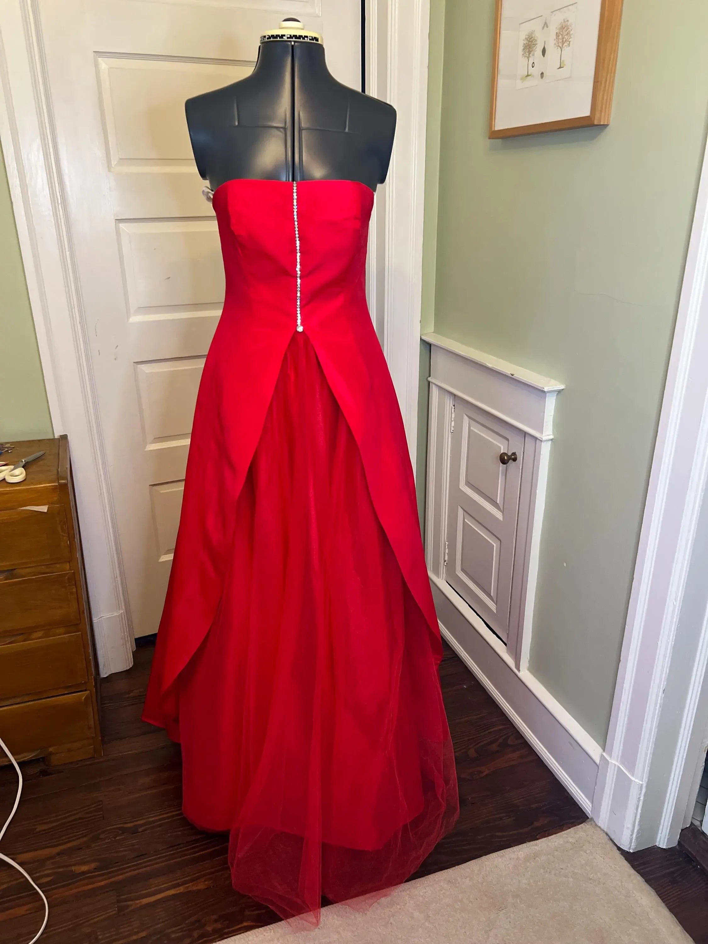 Vintage A-Line Strapless Rhinestone Taffetta Red Floor-Length Prom Dress Price