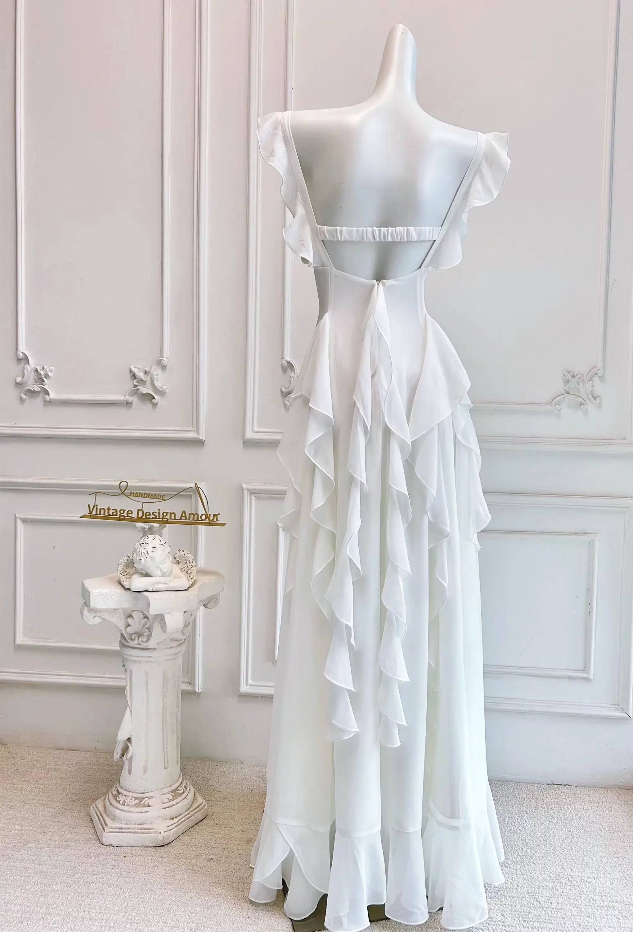 Vintage A-Line Sweetheart Ruffled Open Back Chiffon Purple Floor-Length Prom Dress