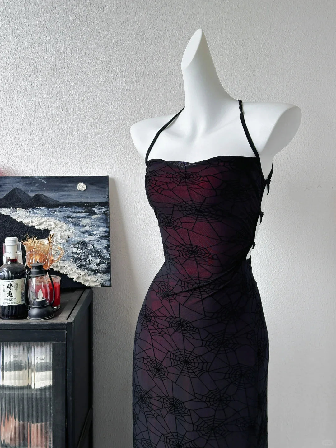 Vintage Burgundy Satin Halter Sheath Long Evening Dress Backless Evening Dress Party Dress