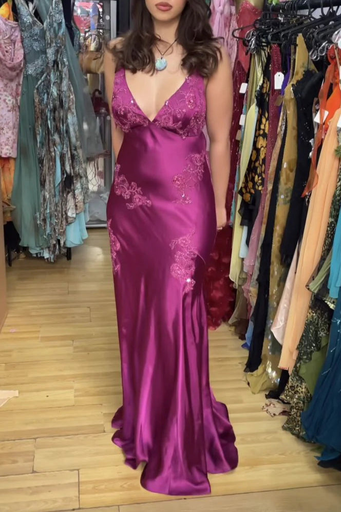 Vintage Deep V Neck Mermaid Spaghetti Straps Backless Long Prom Dress Evening Dress