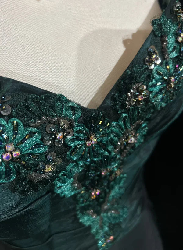 Vintage Green Satin Sequins With Beaded A line Sweetheart Long Prom Dress Discount Long Party Dresses Birthday Outfits