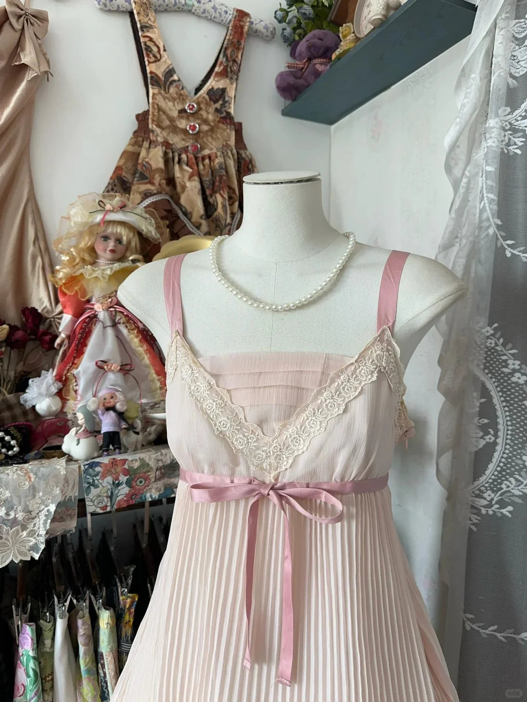 Vintage Pink Straps Lace Chiffon Pleated A Line Short Evening Dress Homecoming Party Dress