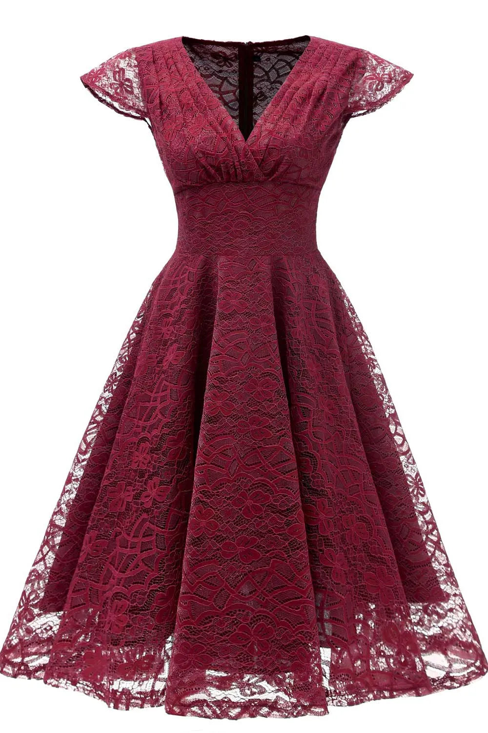 Vintage Romantic A-Line V-Neck Cap Sleeve Lace Pink Short Homecoming Dress