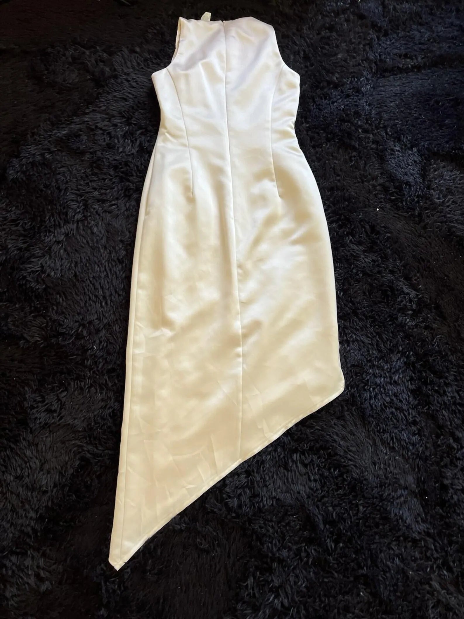 Vintage Sheath Asymmetric Neck Satin Ivory Midi Homecoming Dress Custom