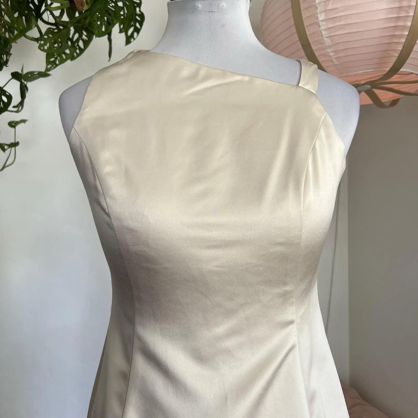 Vintage Sheath Asymmetric Neck Satin Ivory Midi Homecoming Dress Custom