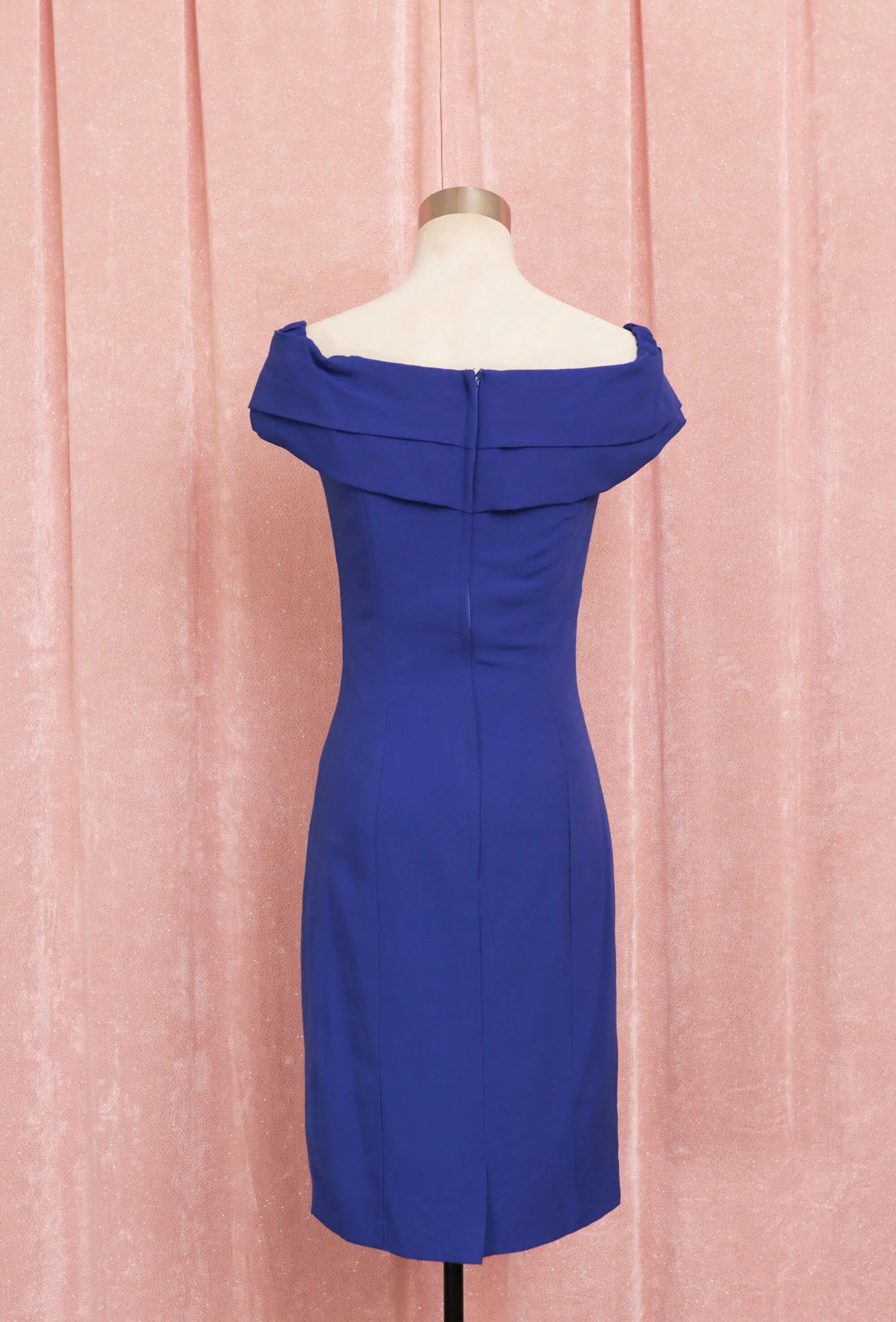 Vintage Sheath Off-Shoulder Party Dress 3D Rose Royal Blue Midi Homecoming Dress
