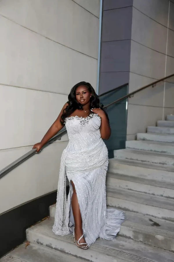 Vintage Silver Sequin Beaded Mermaid Sweetheart Long Prom Dresses Party Dress Buy Plus Size bridal gowns