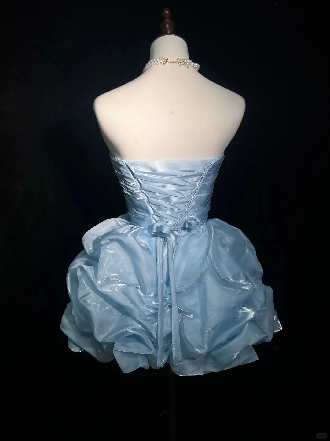 Vintage Sky Blue Tulle Pleated A Line Short Birthday Outfit Evening Party Dress Homecoming Dress