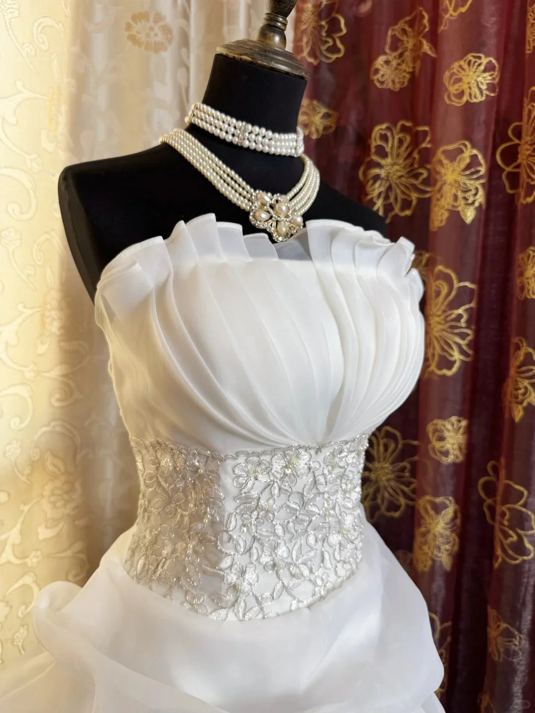 Vintage White Short Chiffon Lace Pleated Party Dress Homecoming Dress Birthday Outfit