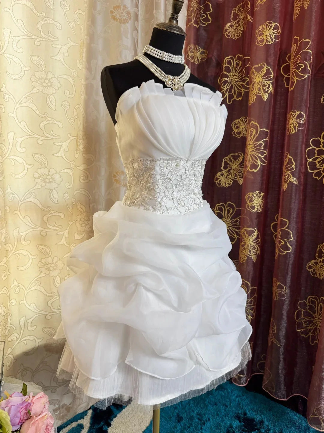 Vintage White Short Chiffon Lace Pleated Party Dress Homecoming Dress Birthday Outfit