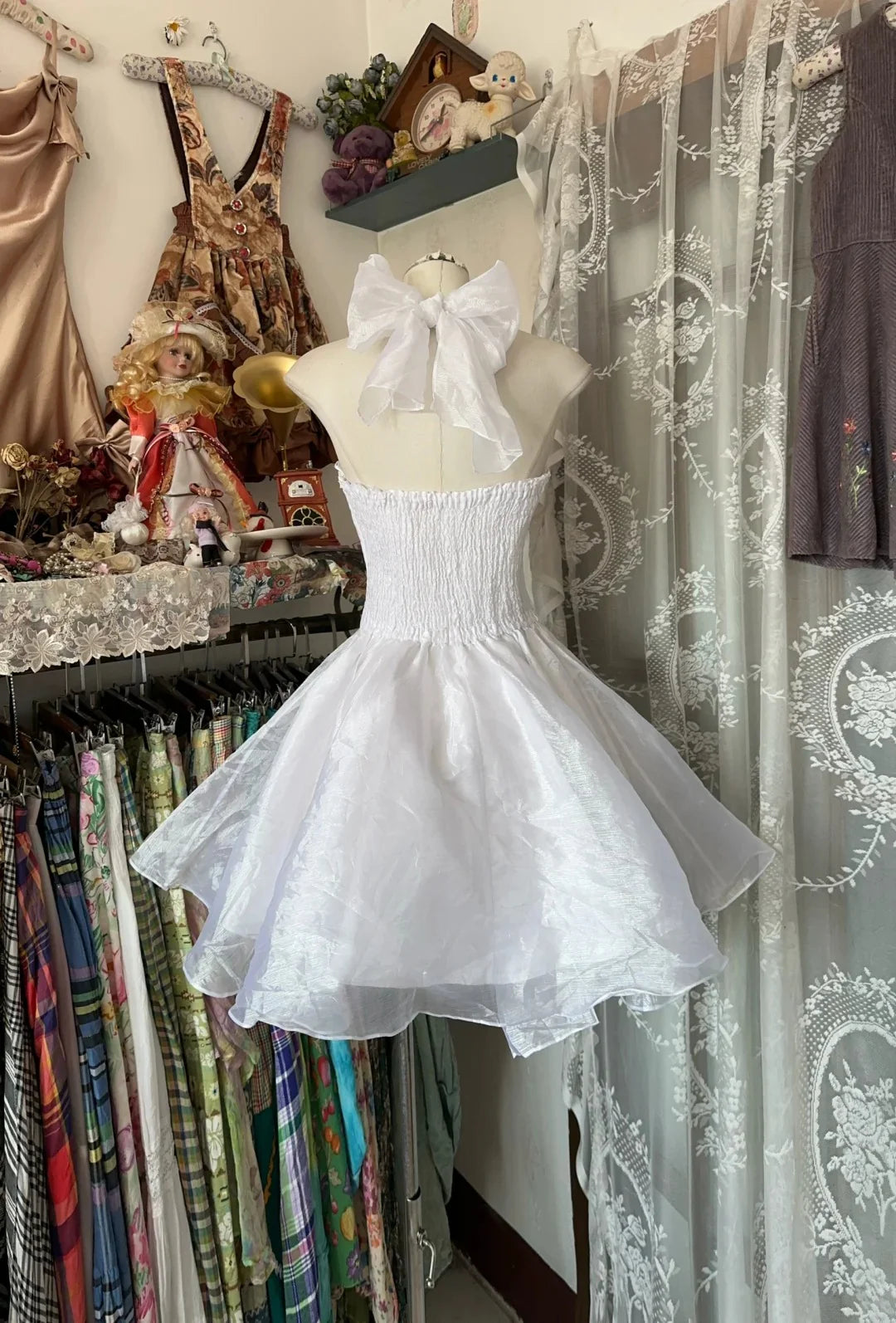 Vintage White Tulle Halter A Line Short Evening Dress Short Party Dress Homecoming Dress