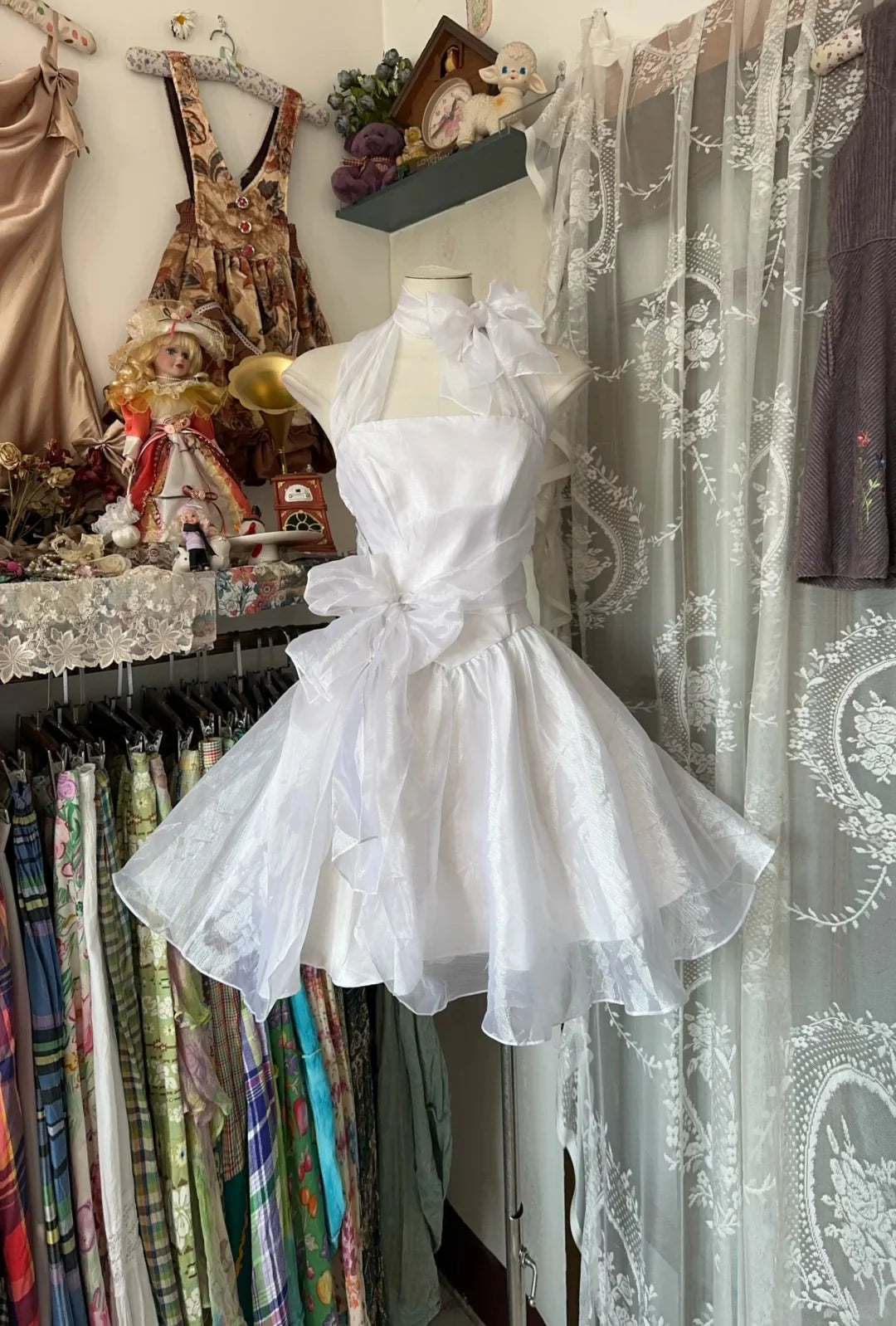 Vintage White Tulle Halter A Line Short Evening Dress Short Party Dress Homecoming Dress